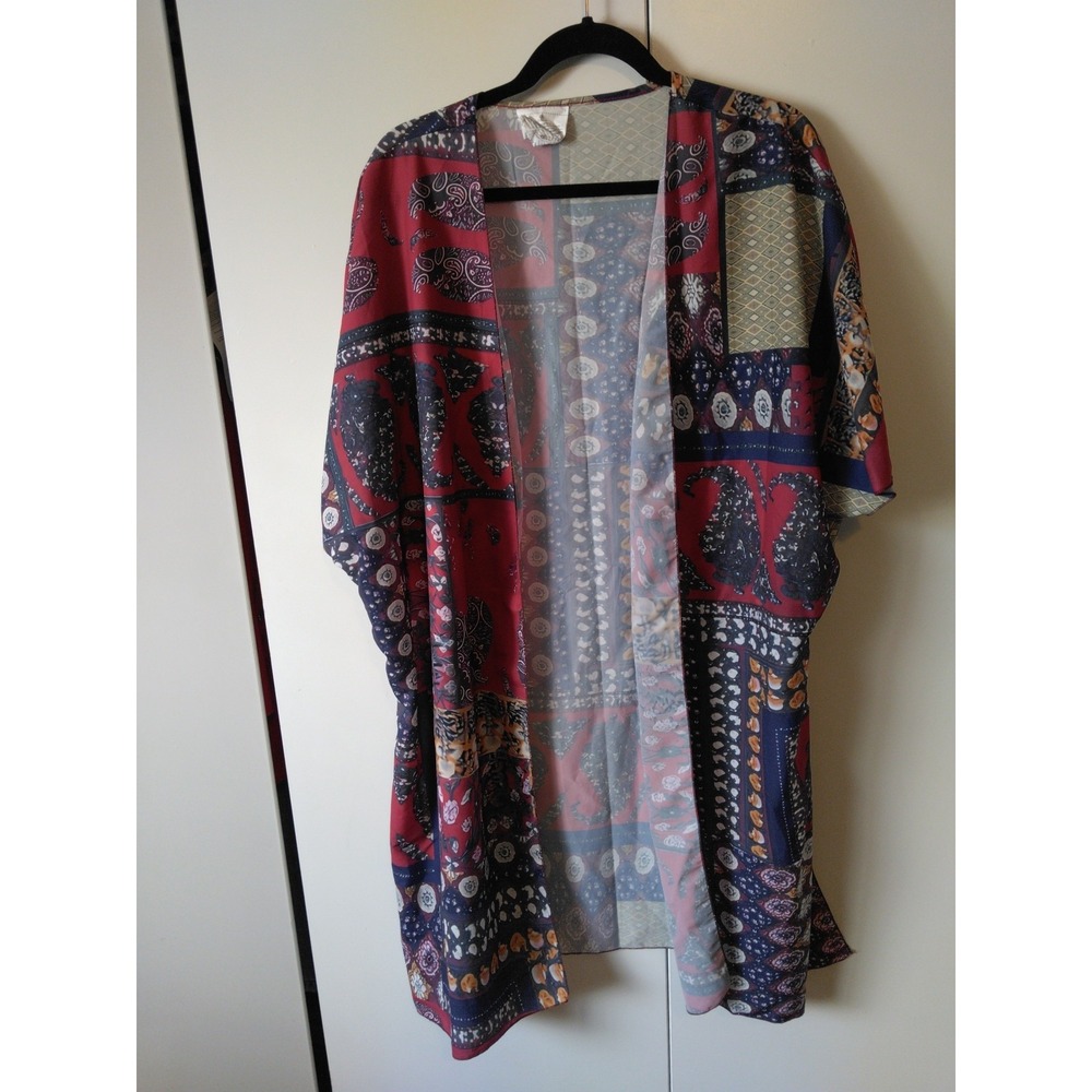 Women's Floral Patchwork Print Kimono Duster Size 2x Open Front Statement Layer